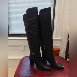 Antonio Melani Malindah Black Leather Block Heel Over The Knee Dress Boots 8.5